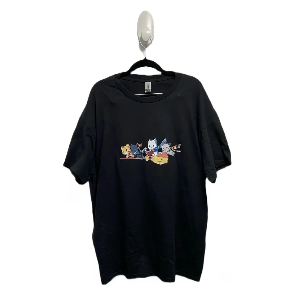 Kitties on a Broomstick Hogwarts House Cats Harry Potter Cute Kawaii T-Shirt - Picture 3 of 5